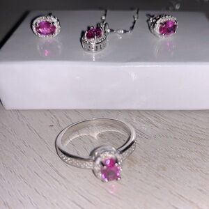 925 Sterling Silver and Platinum Pink lab Sapphire set -